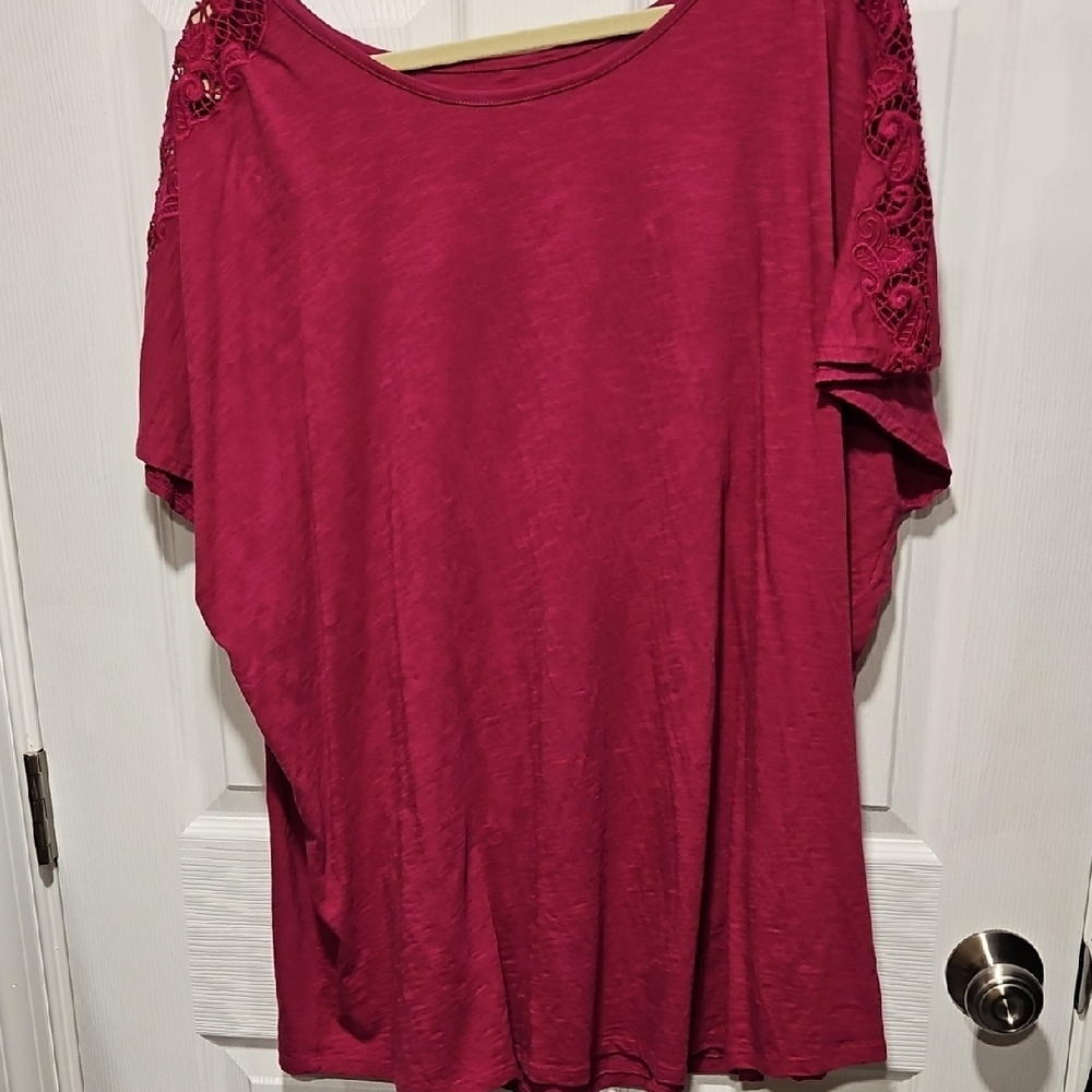 Lane Bryant Dark Pink Lace Accent Top